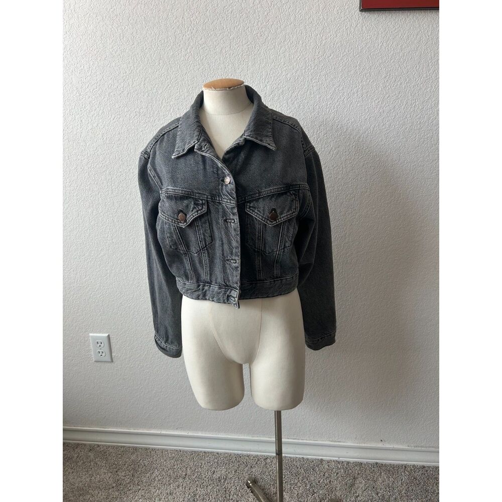 Zara Women's  Cropped washed black gray denim jacket